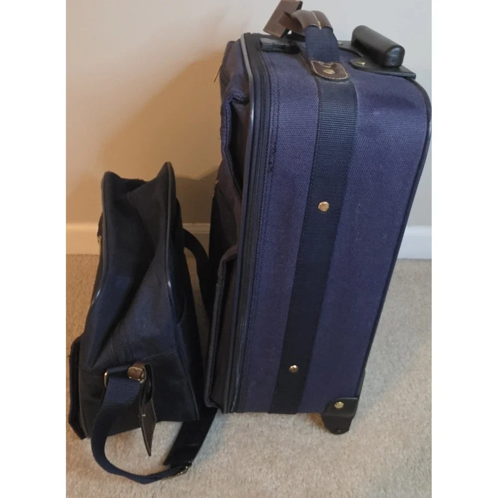 Jaguar 2 Piece Navy Blue Luggage Set Rolling Suitcase Carry On Travel Bag